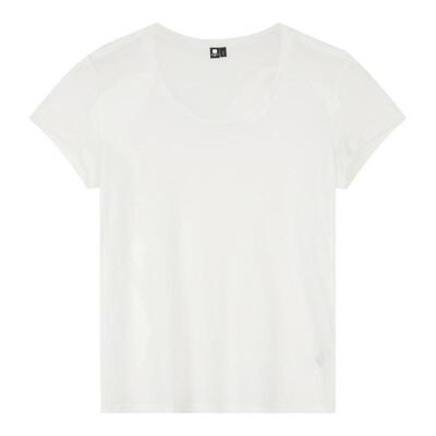 Oneup天丝羊毛大U领短袖T恤夏季休闲瑜伽简约黑色基础上衣女士新