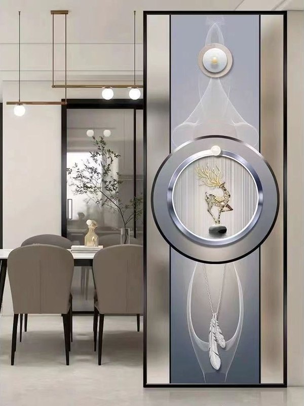 艺术玻璃屏风隔断客厅入户正对门玄关简约现代卧室卫生间半墙遮挡