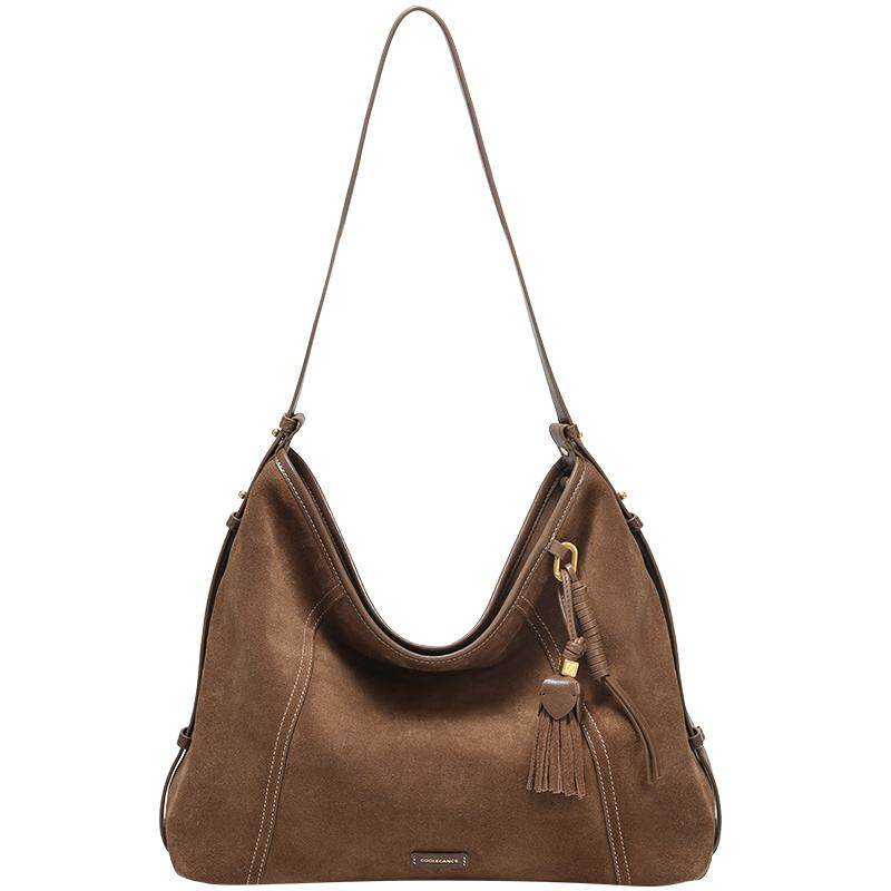 百丽包包女25新款升级版流浪摩卡反绒麂皮hobo单肩斜挎托特包Z941