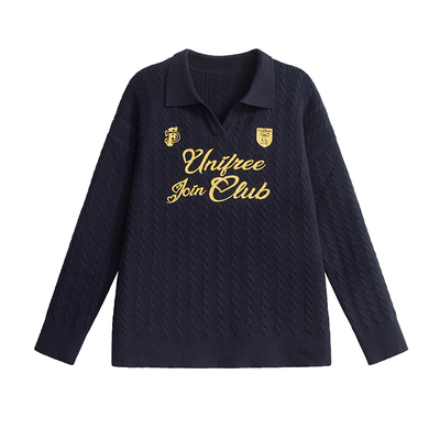 UNIFREEPLUS大码大翻领针织衫