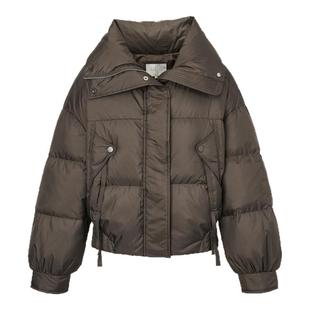 飘蕾咖色短款立领面包羽绒服2025冬季新款鸭绒加厚保暖小个子外套