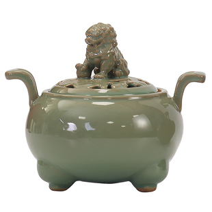 朝冠狮耳陶瓷香薰炉家用室内檀香盘香底座焚香茶道点香座打香篆炉