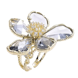 个性夸张立体水晶花朵戒指气质名媛高级感指环百搭开口可调节配饰