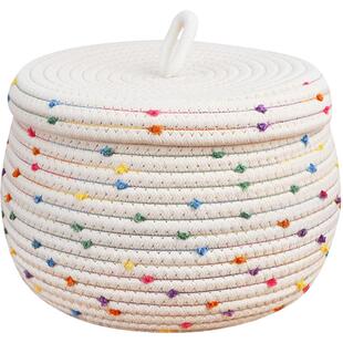 桌面收纳筐编织收纳盒带盖棉线零食客厅茶几毛线玩具电视柜收纳篮