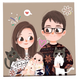 定制礼物全家福装饰画情侣新年diy拼图相片卡通相框数字油画挂画