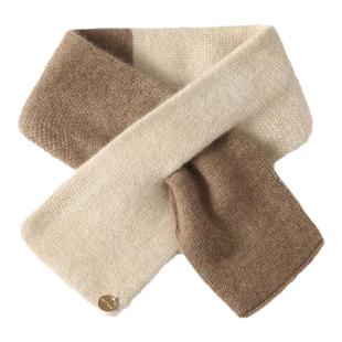 高品拼色穿孔羊绒小围巾100%山羊绒针织围脖短款双层加厚护颈脖套