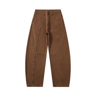 拉链长裤水洗做旧弯刀牛仔裤