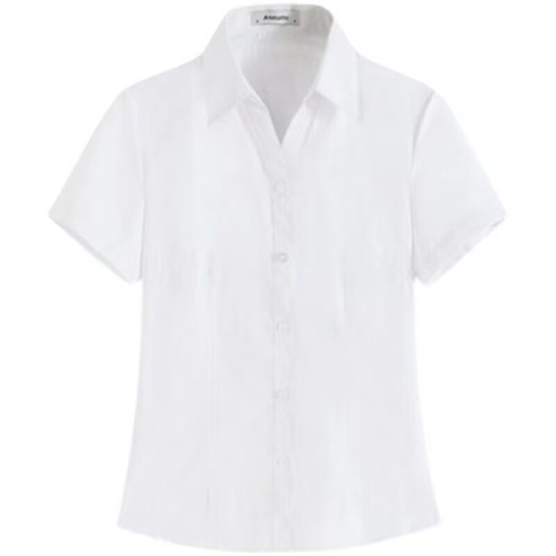 夏季韩版女款修身V领职业装工作服黑白衬衫正装工装短袖抗皱衬衣