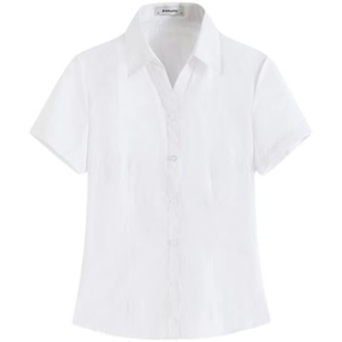 夏季韩版女款修身V领职业装工作服黑白衬衫正装工装短袖抗皱衬衣