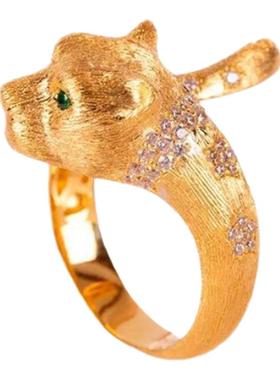 ·复古拉丝豹子戒指黄铜镀金