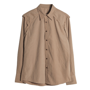 SOARIN复古西部风美式工装衬衫男原创设计感雅痞拼接毛边长袖衬衣