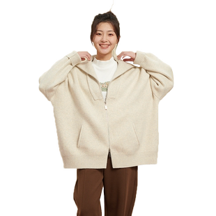 UGIZ23年冬新品韩版女装双向拉链纯色大翻领通勤毛衣开衫UDDG845