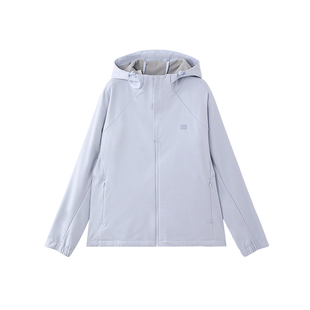 ELLE Active活力减龄蓝色外套女秋冬款连帽风衣防风保暖休闲开衫