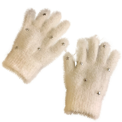 可爱星星白色毛绒手套