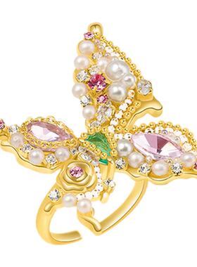 复古宫廷蝴蝶水晶戒指开口可调节