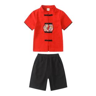 儿童汉服男童夏季薄款中国风唐装女童短袖旗袍裙古风夏六一表演服