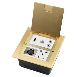 全铜翻盖开启式地插座母卡农话筒音频带网络线HDMI五孔电地面插座