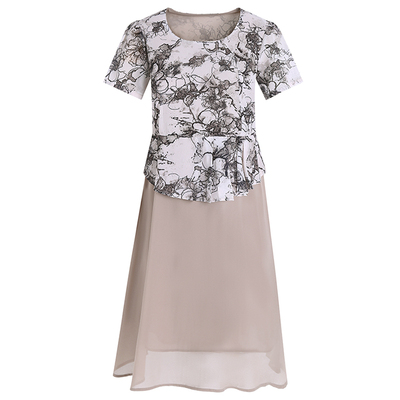 妈妈装夏装时尚短袖雪纺连衣裙女