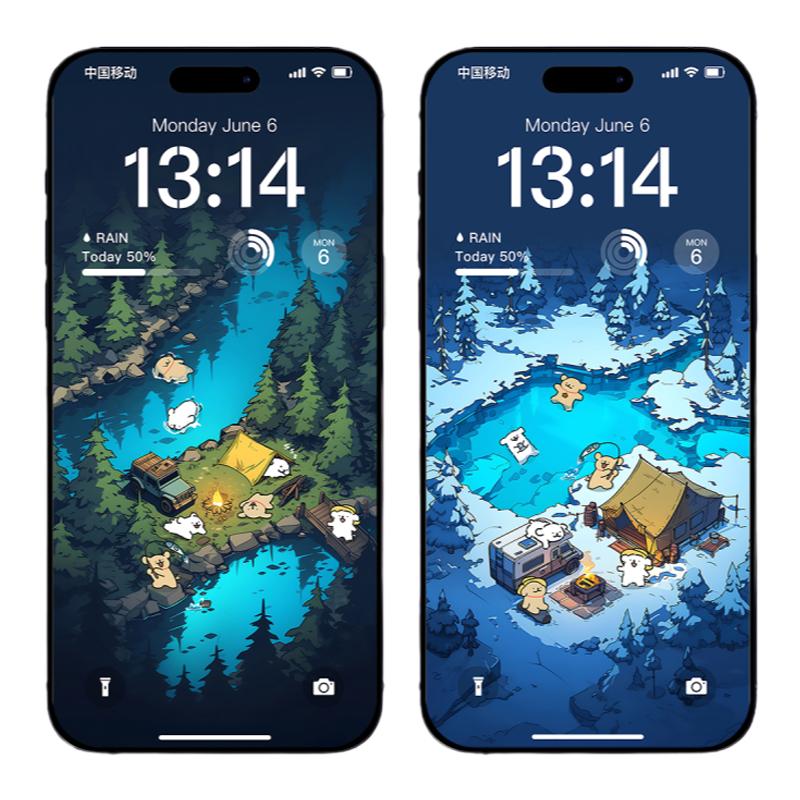 12张手机壁纸线条小狗4k高清iPhone苹果露营池塘游泳电脑平板B99
