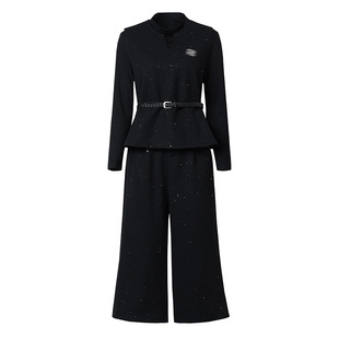 海青蓝 套装女2025新款冬装长袖亮片高级感女装休闲裤丝绒三件套