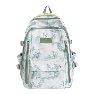 古风书包初中女生国风扎染复古双肩包新中式高颜值清新竹子背包