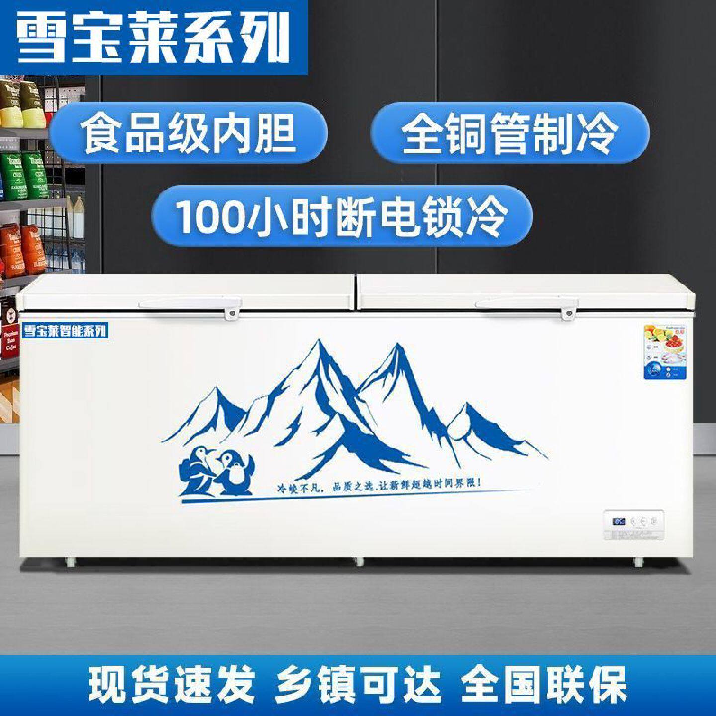 雪宝莱冰柜商用冷冻柜大容量卧式冷柜超市餐饮双温冷藏全冷冻加宽