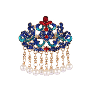 烧蓝明制汉服头饰仿珍珠流苏景泰蓝古风边夹气质百搭超仙古装配饰