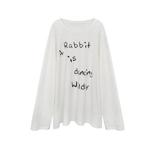 3ts 03/13休闲风字母宽松白色T恤印花圆领飘逸宽松罩衫防晒上衣女