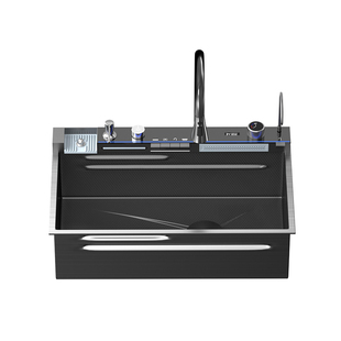 JQIMUU飞雨瀑布加厚水槽304不锈钢大单槽家用厨房台下洗菜盆碗池