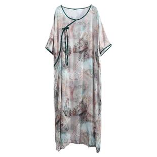 新中式睡裙夏季大码200斤胖mm女款棉绸国风连衣裙孕妇睡衣家居裙