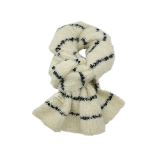 2025年氛围感含羊毛软糯条纹围巾女冬季韩版加厚防寒围脖百搭披肩