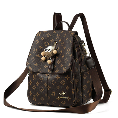 袋鼠正品真皮女包牛皮双肩包