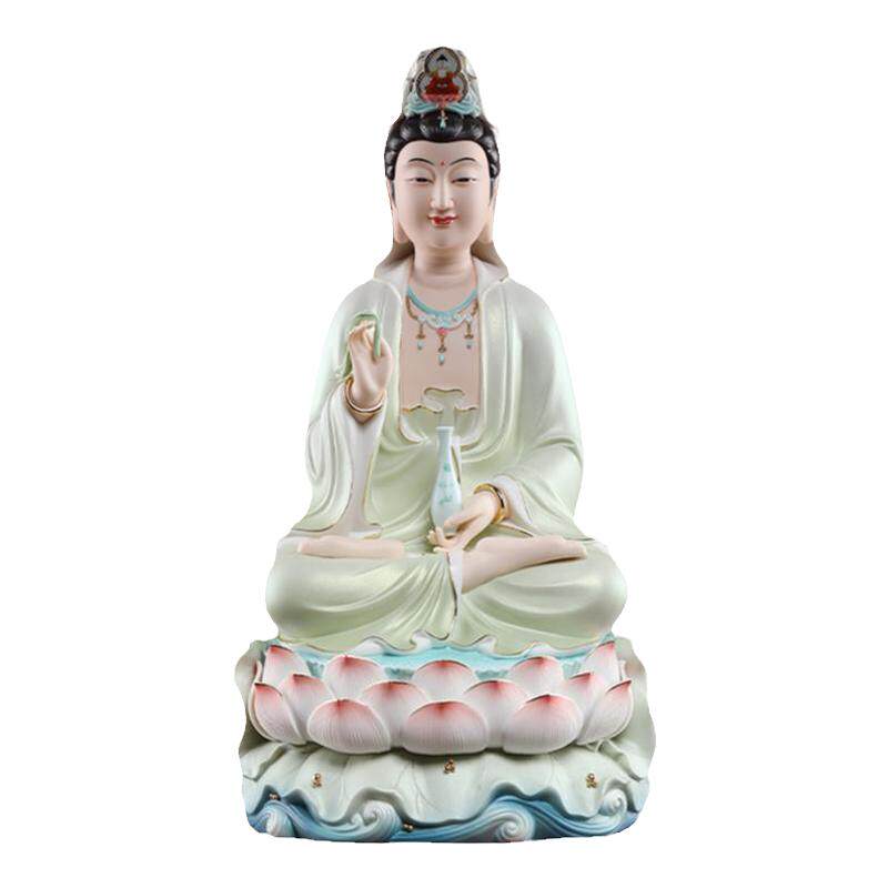 戴玉堂陶瓷摆件《水莲座观音绿衣》观世音菩萨佛像家用供奉坐莲