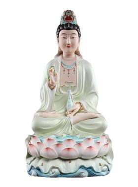 戴玉堂陶瓷摆件《水莲座观音绿衣》观世音菩萨佛像家用供奉坐莲