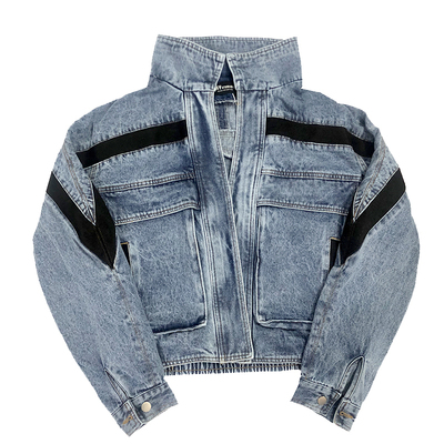 复古水洗高街嘻哈bf风拼色牛仔衣