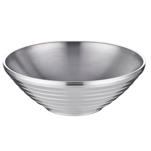 304不锈钢斗笠碗拉面碗螺丝碗大号汤粉面日式冷面碗双层隔热防烫