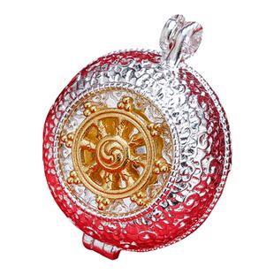 S925银法轮乌盒吊坠透明项坠藏式民族风镀金噶乌盒子情侣挂饰可开