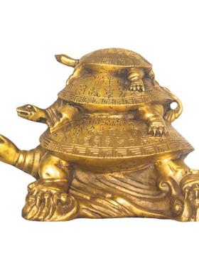 纯黄铜三代龟摆件母子龟长寿乌龟家居办公装饰工艺品过大寿送礼品