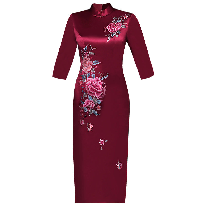 妈妈婚宴旗袍喜婆婆礼服中长款
