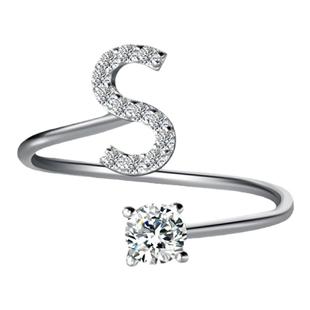 925纯银26个英文字母戒指女ins小众设计素圈食指指环新款开口对戒