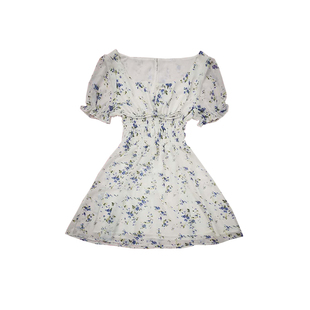 madison beer同款时尚复古风碎花露背高腰时尚显瘦印花百搭连衣裙