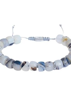 水墨画.花纹蛋白色玛瑙与925银手链Lotus Mann