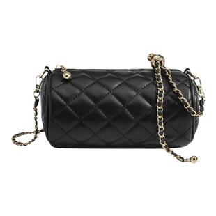 UR包包女小众质感小香风菱格链条小金球圆筒包单肩斜挎笔筒枕头包