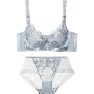 夏娃之秀内衣套装女性感蕾丝文胸 聚拢侧收舒适调整型胸罩内裤女