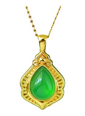 国潮臻品古法鎏金镶嵌天然冰种帝王绿玉髓水滴吊坠配证书礼盒链子
