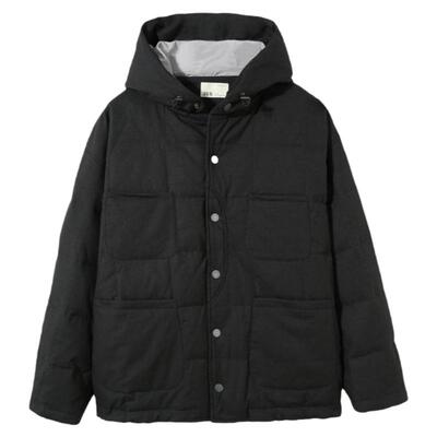 流石男装宽松保暖连帽羽绒服短款