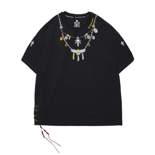 TCA 高桥吾郎老鹰重工刺绣夏季羽毛男女潮牌个性百搭宽松短袖T恤