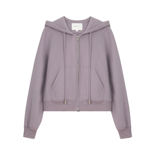 BLUEerror 宽松纯棉连帽灰色短款卫衣套装女早秋新款慵懒休闲外套