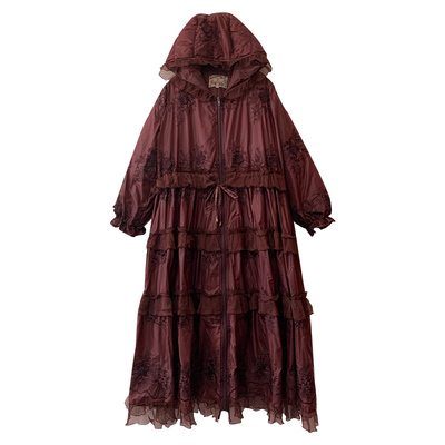 刺绣长款过膝保暖白鸭绒羽绒服