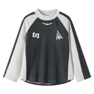 漫画家【糯糯球衣T】儿童T恤保暖软糯暖绒运动条纹撞色男女打底T